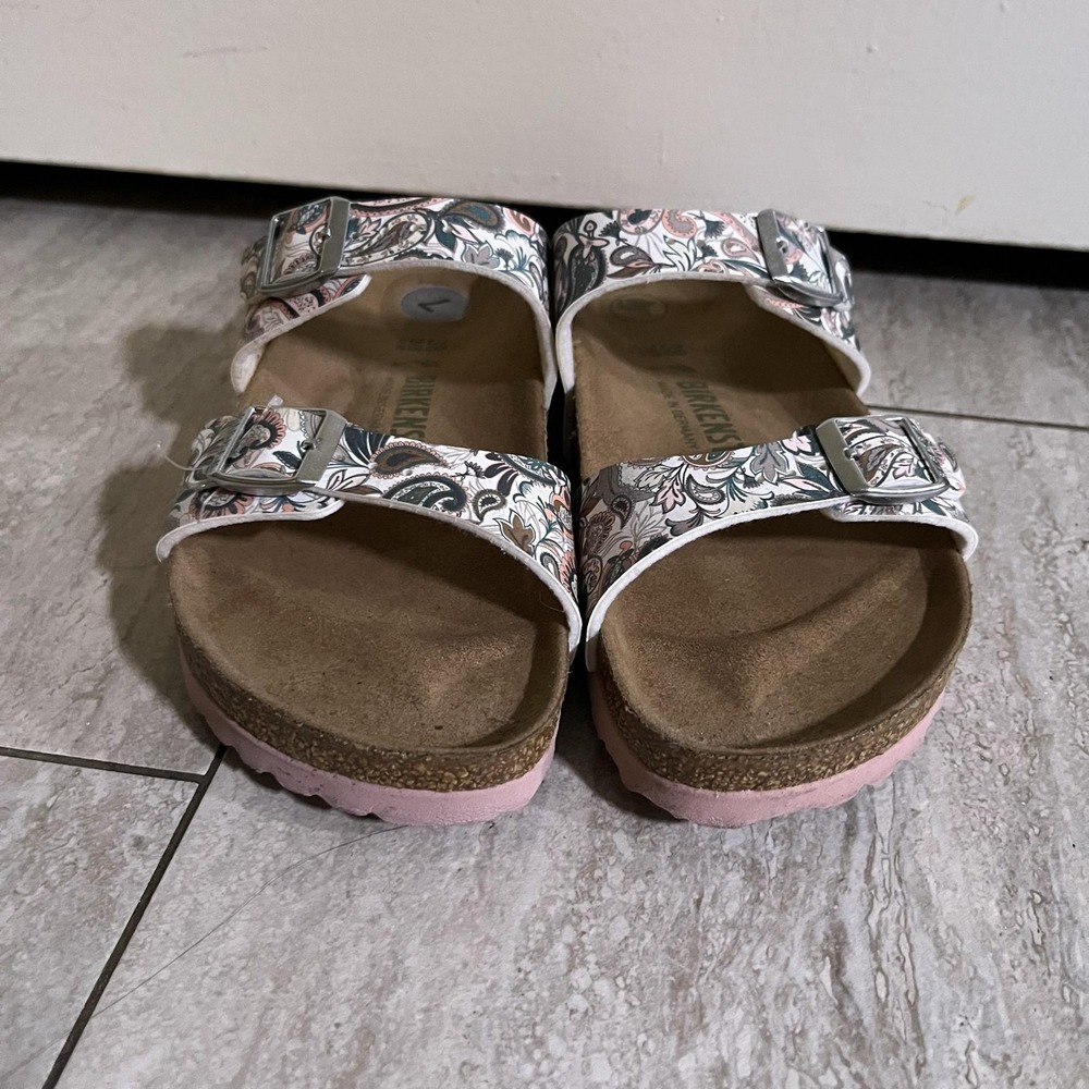 Birkenstock Arizona Sandals Womens 7 Multicolor Paisley Vegan Slide Shoes Pink - Picture 2 of 8